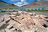 Ladakh - Cairn of graved stones close to Tso Kar 